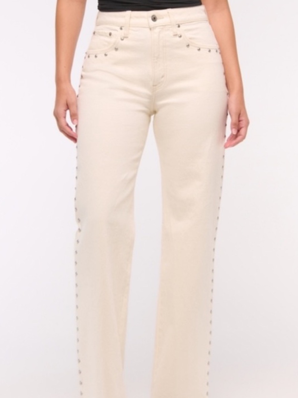 Abercrombie & Fitch Women’s White Slim Jeans with Silver Stud Trim